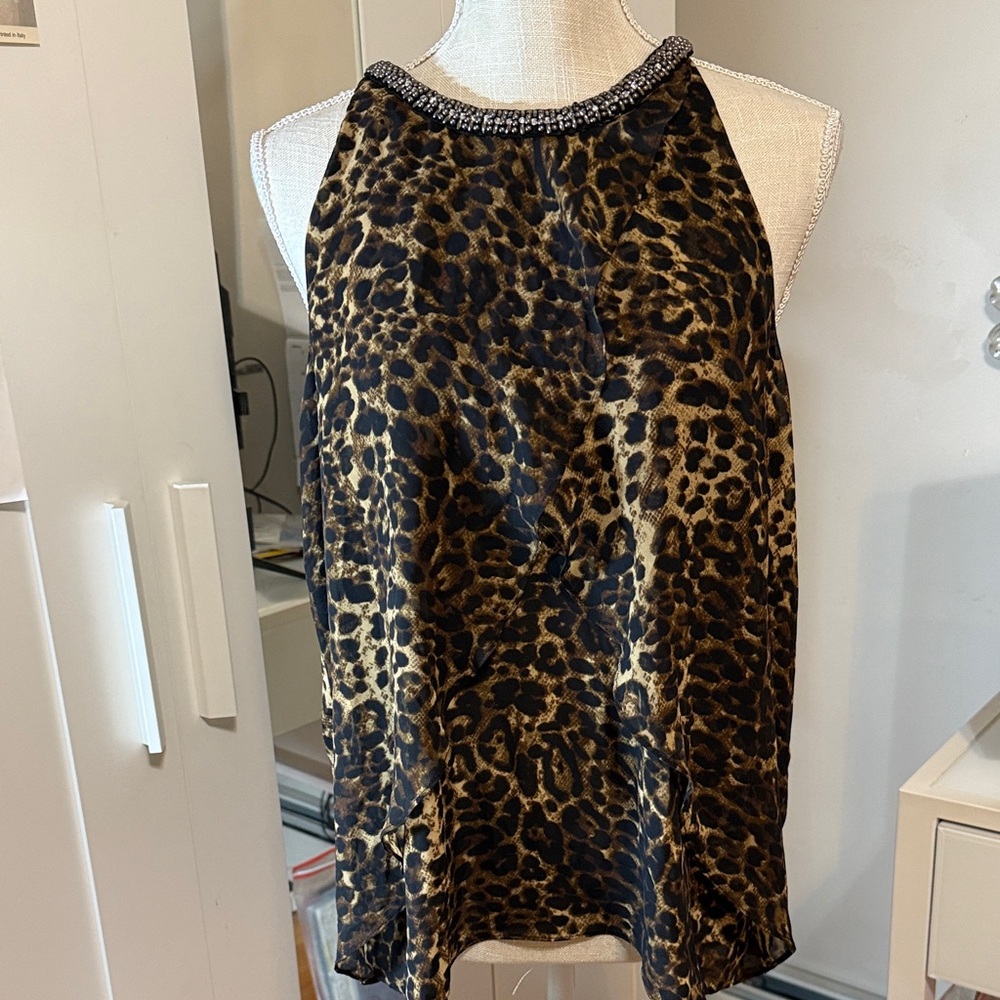 Jennifer Lopez Leopard Print Halter Top with Rhinestone Neckline
